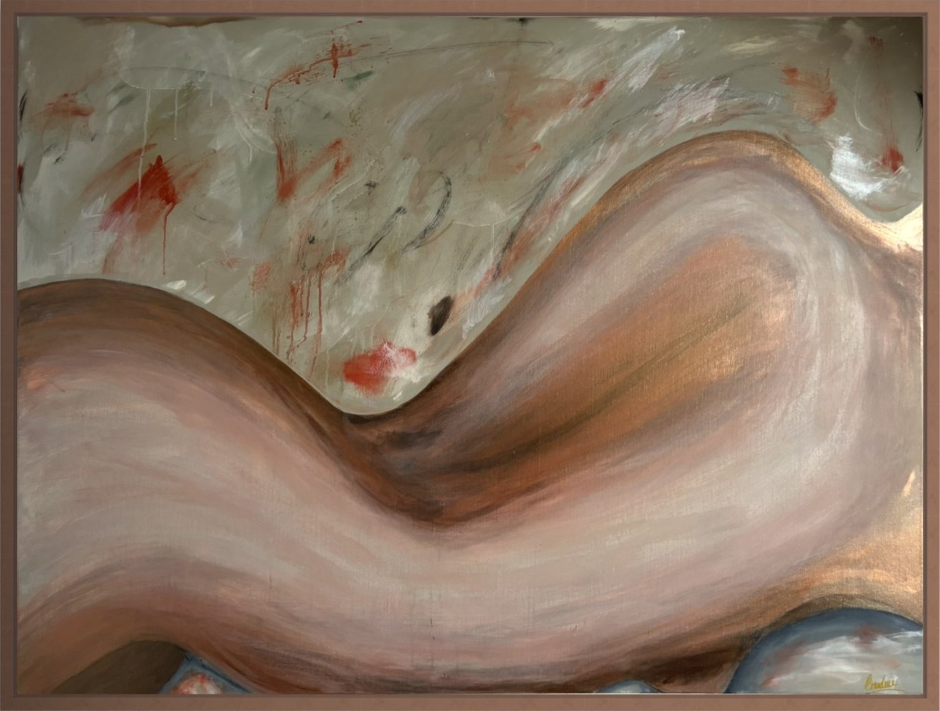 Repose in Abstraction — abstract reclining female form in earthy green and bronze